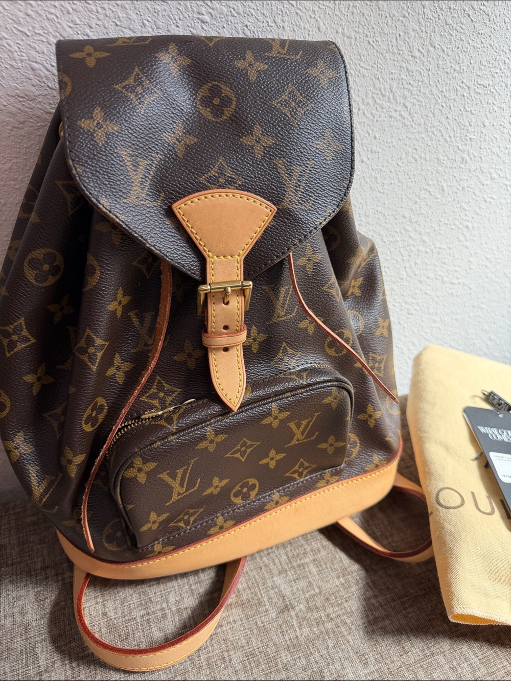 Louis Vuitton Monogram Canvas Backpack in Brown and Tan Leather Trim